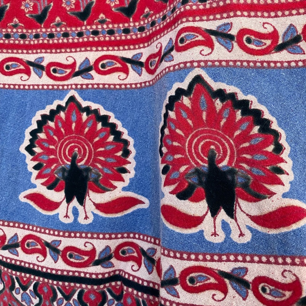 Vintage Indian Block Print Wrap Maxi Skirt Hippie Festival Boho Pink Peacock - Picture 7 of 11